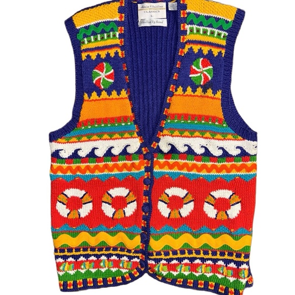 Marisa Christina Jackets & Blazers - Marisa Christina ~ Large ~ Hand Knitted ~ Orange/Yellow/Blue ~ Ocean/Fish ~ Vest